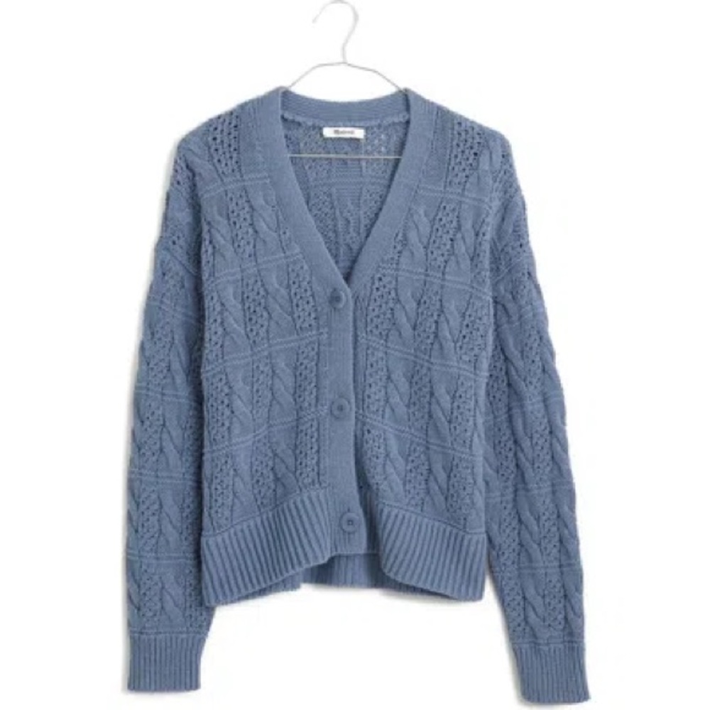 Madewell Open Stitch Cable Cardigan Light Pastel Blue Storm Cloud, Size XXS